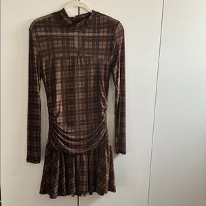 Plaid Brown Long Sleeve Dress